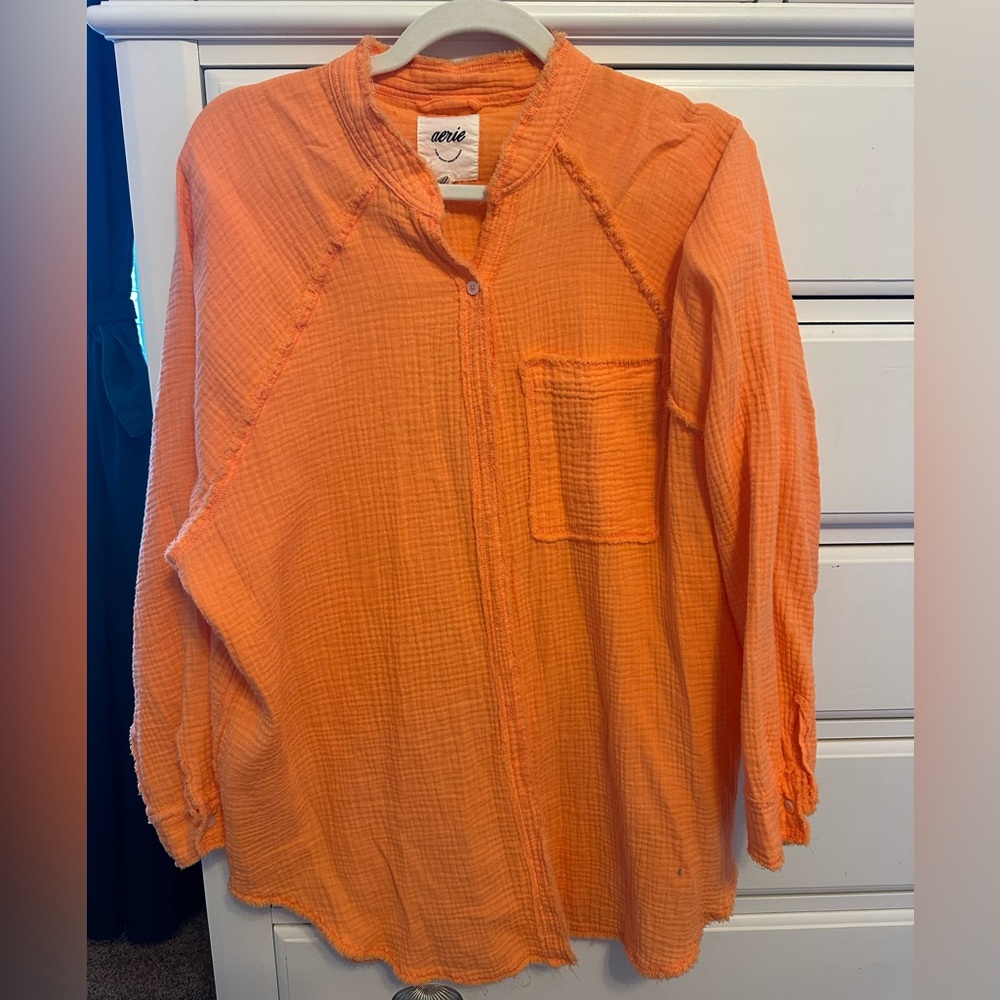 Aerie Orange Pool to Party Button Down Shirt